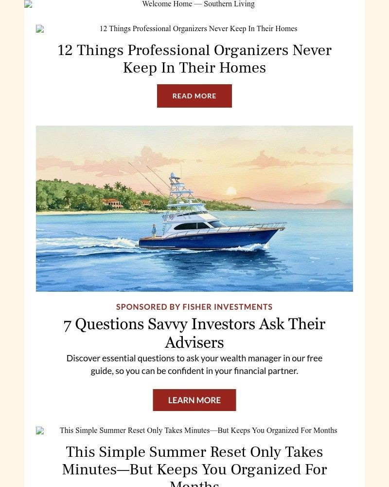 Screenshot of email sent to a Southern Living Newsletter subscriber