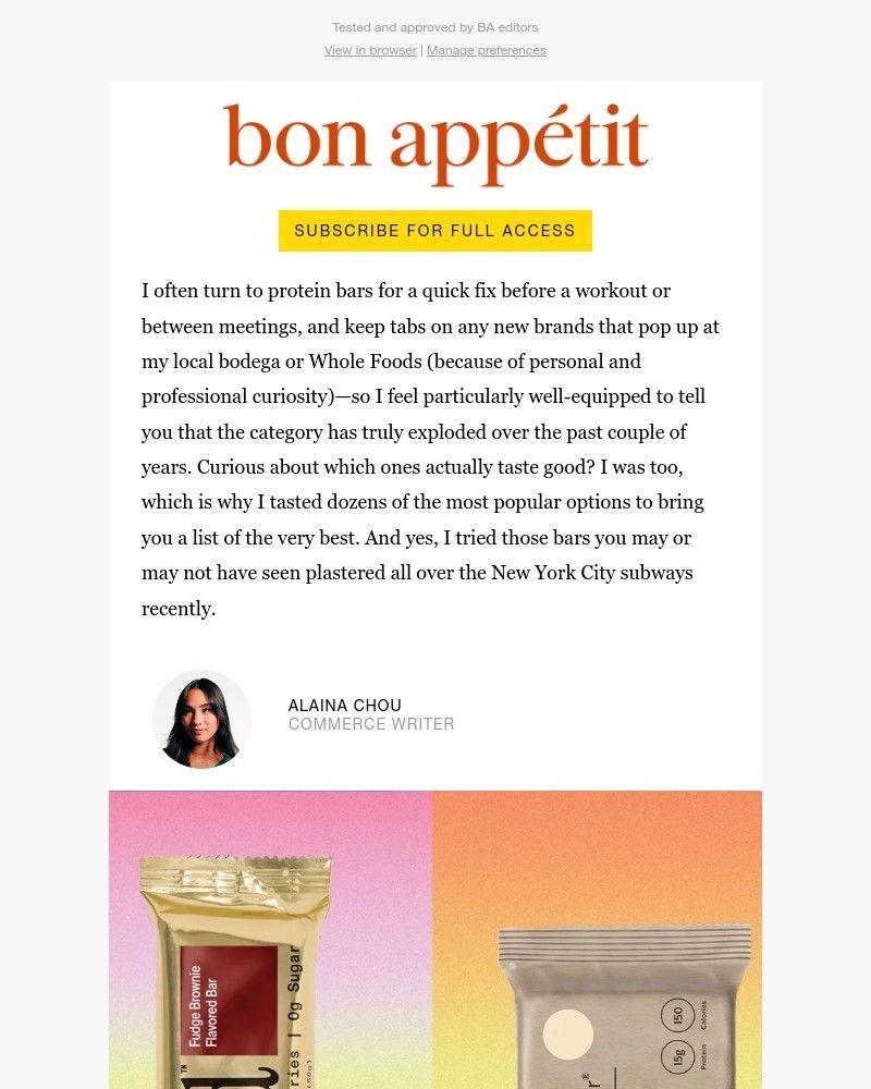 Screenshot of email sent to a Bon Appétit Newsletter subscriber