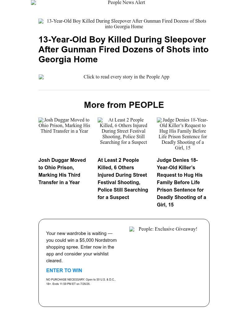 Screenshot of email sent to a People Newsletter subscriber