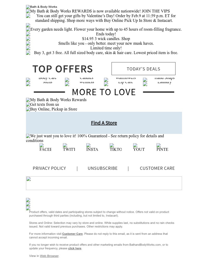 Screenshot of email sent to a Bath & Body Works Newsletter subscriber