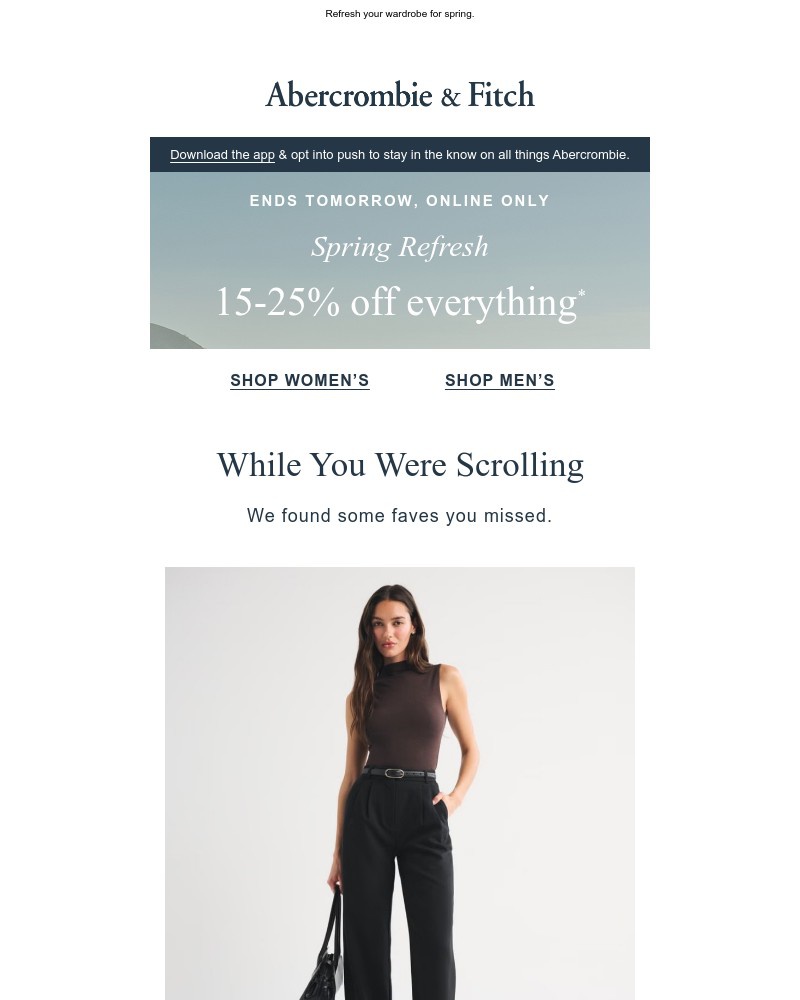 Screenshot of email sent to a Abercrombie Newsletter subscriber