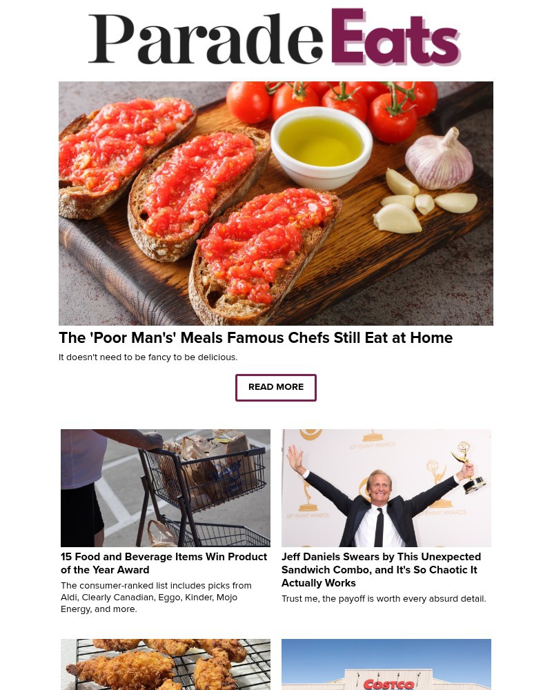 Screenshot of email sent to a Parade Newsletter subscriber