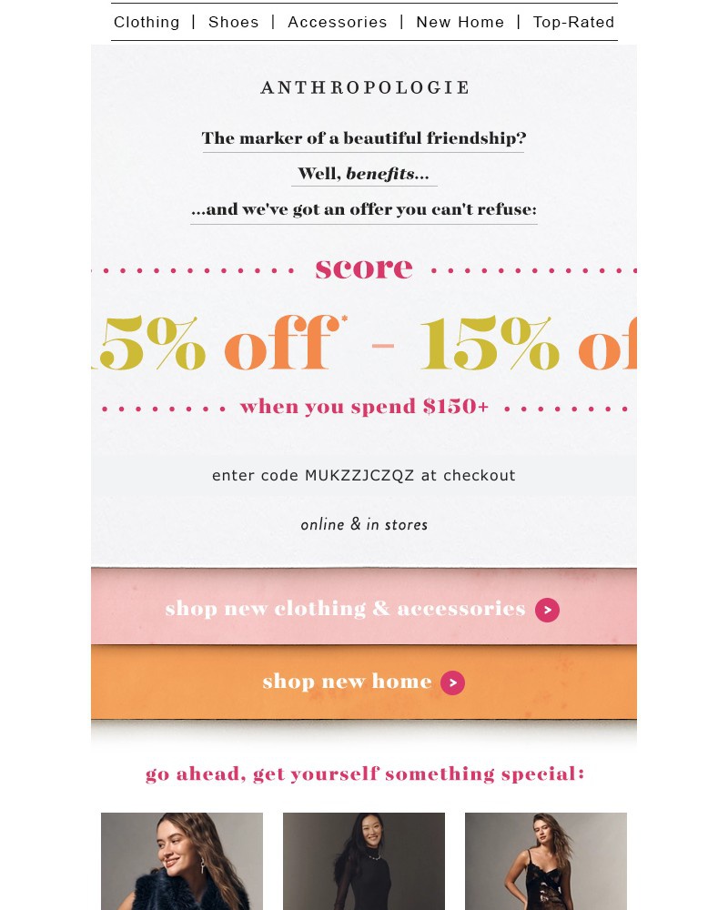 Screenshot of email sent to a Anthropologie Newsletter subscriber
