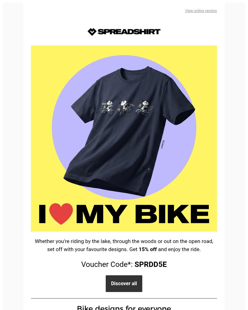 Screenshot of email sent to a Spreadshirt Newsletter subscriber