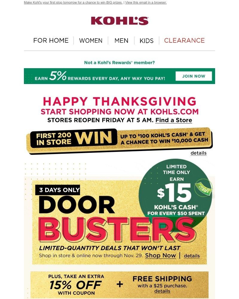 Screenshot of email sent to a Kohls Registered user