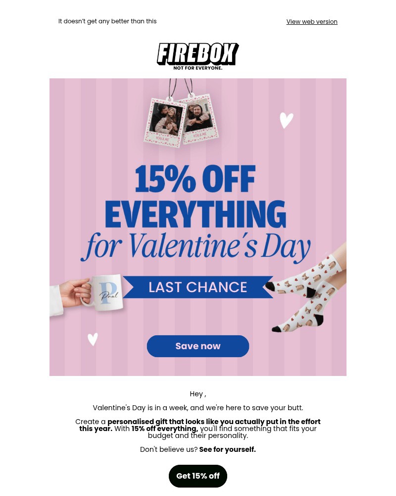 Screenshot of email sent to a Firebox Newsletter subscriber