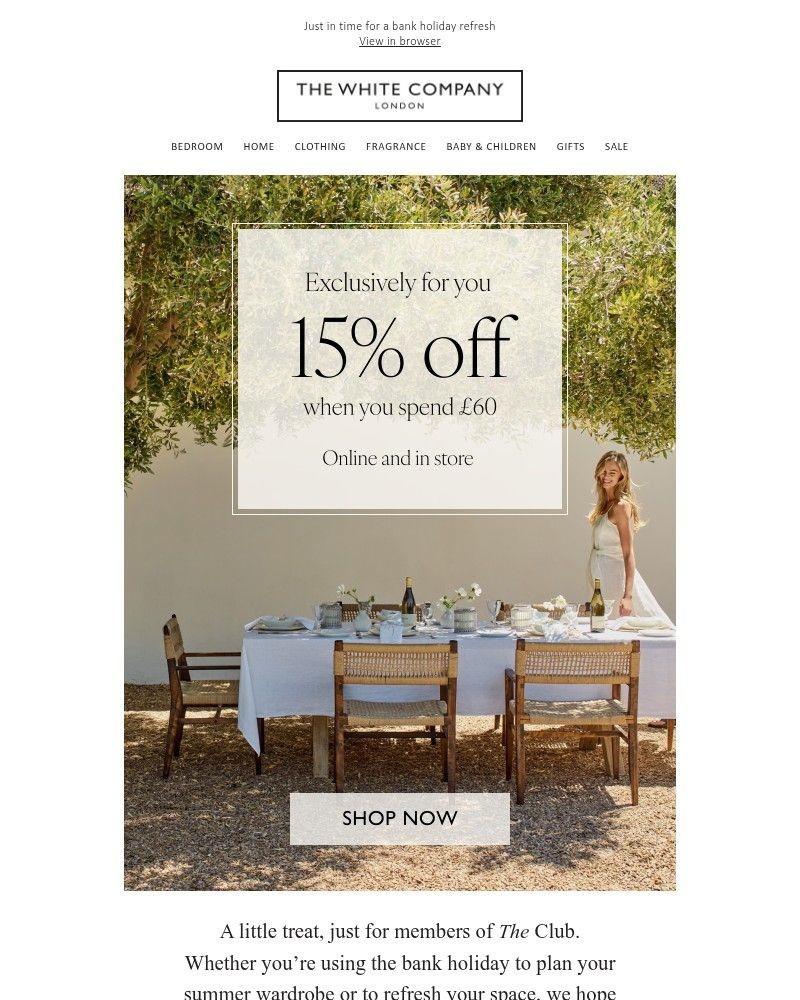 Screenshot of email sent to a The White Company Cart abandoner