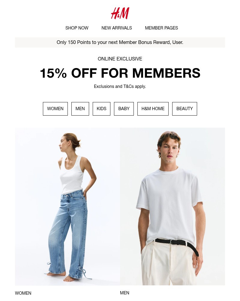 Screenshot of email sent to a H&M Newsletter subscriber