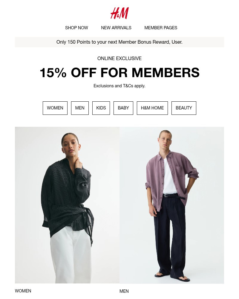 Screenshot of email sent to a H&M Newsletter subscriber