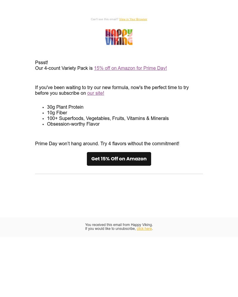 Screenshot of email sent to a Happy Viking Newsletter subscriber