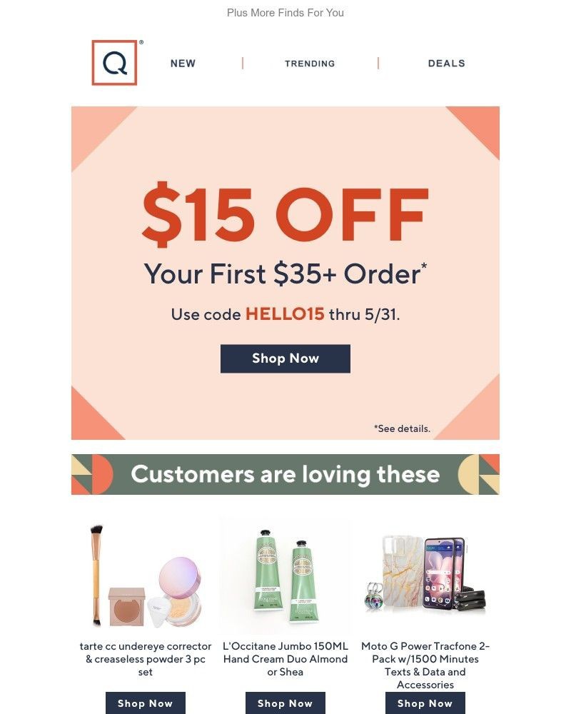 Screenshot of email sent to a QVC Newsletter subscriber