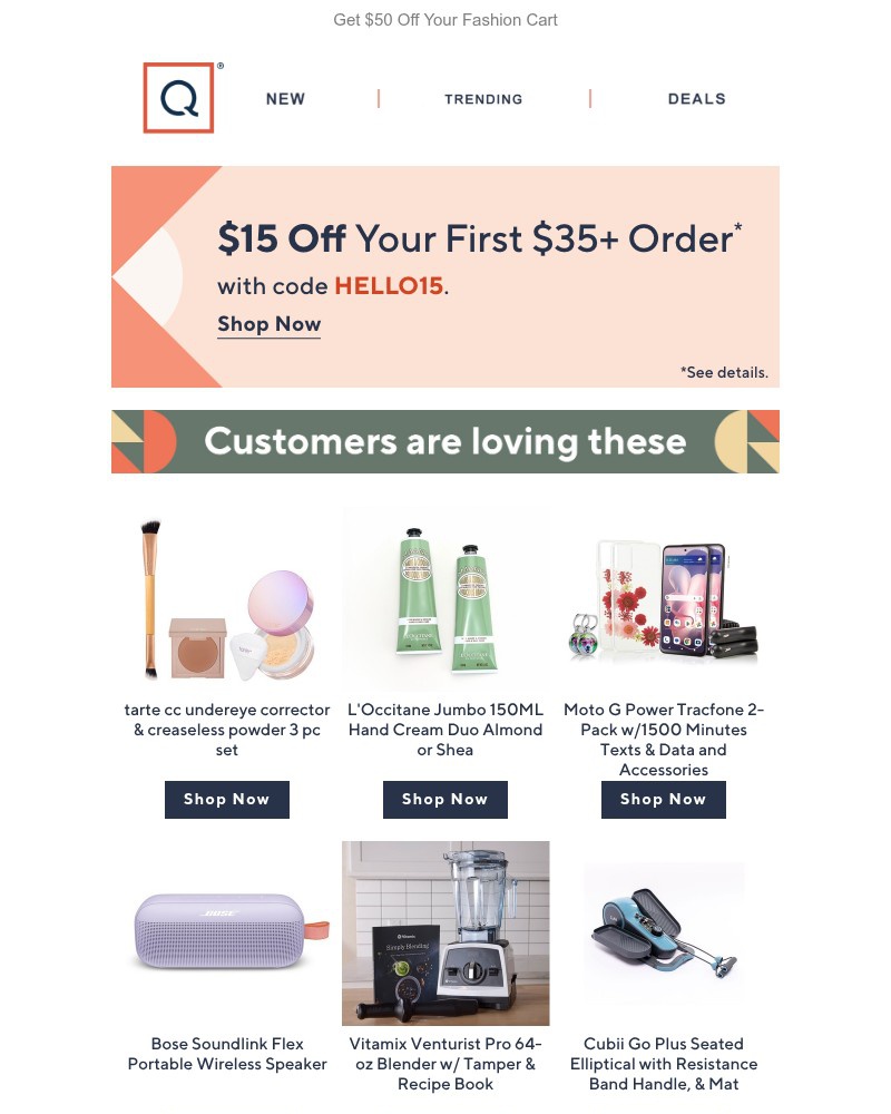 Screenshot of email sent to a QVC Newsletter subscriber