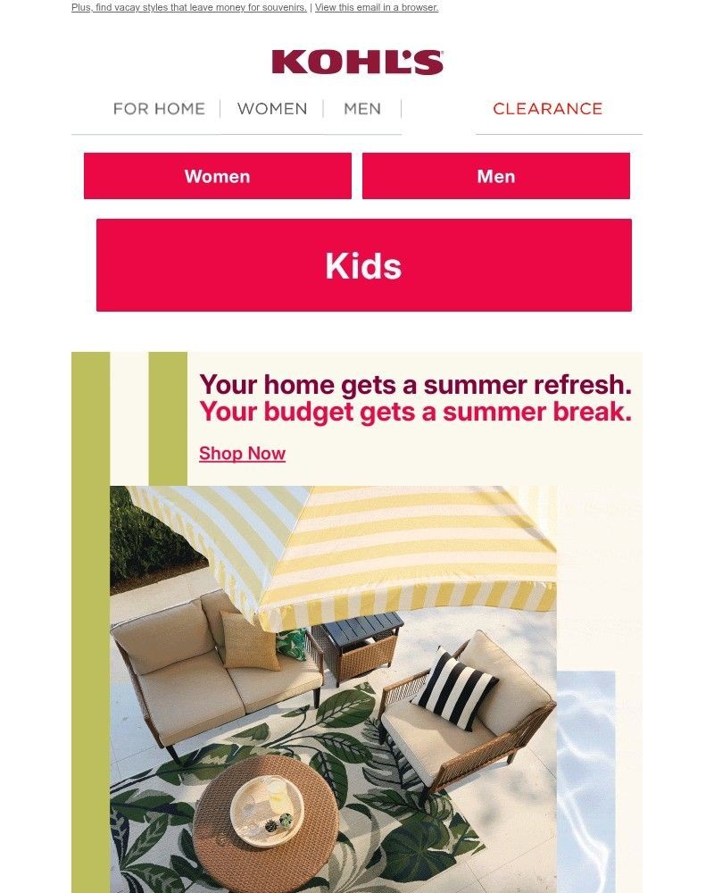 Screenshot of email sent to a Kohls Registered user