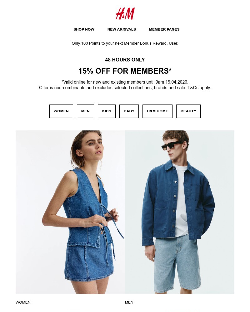 Screenshot of email sent to a H&M Newsletter subscriber