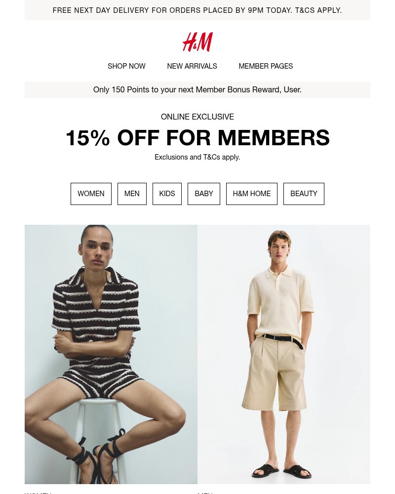 Screenshot of email sent to a H&M Newsletter subscriber