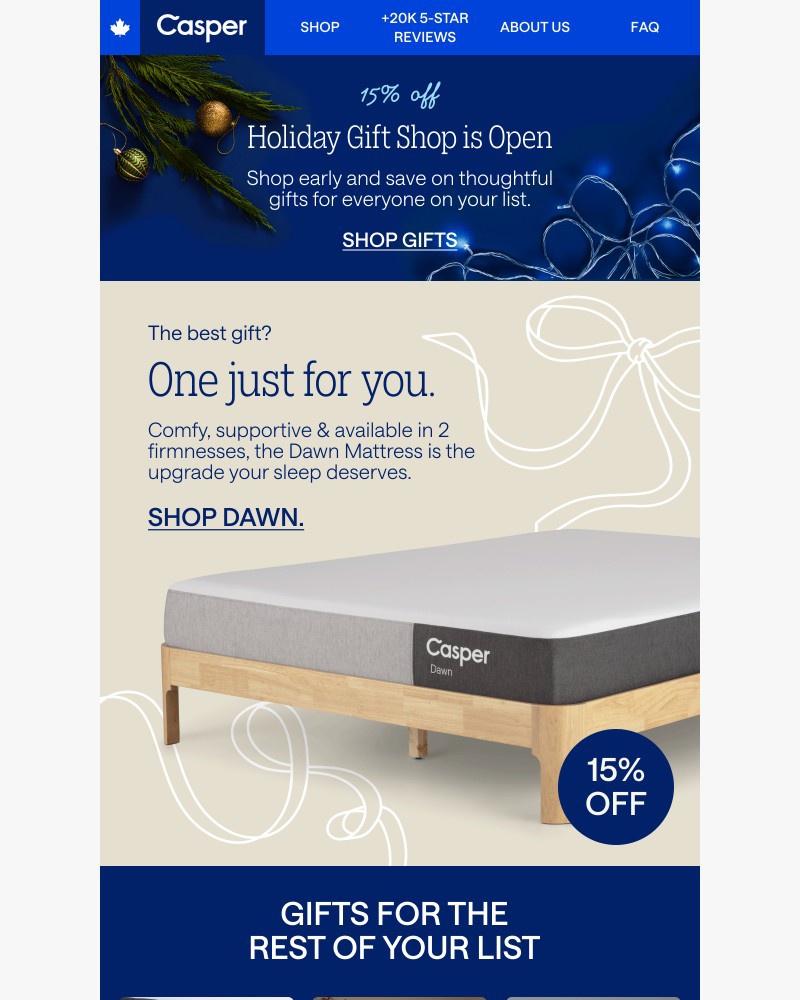 Screenshot of email sent to a Casper Newsletter subscriber