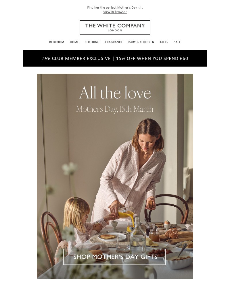 Screenshot of email sent to a The White Company Cart abandoner