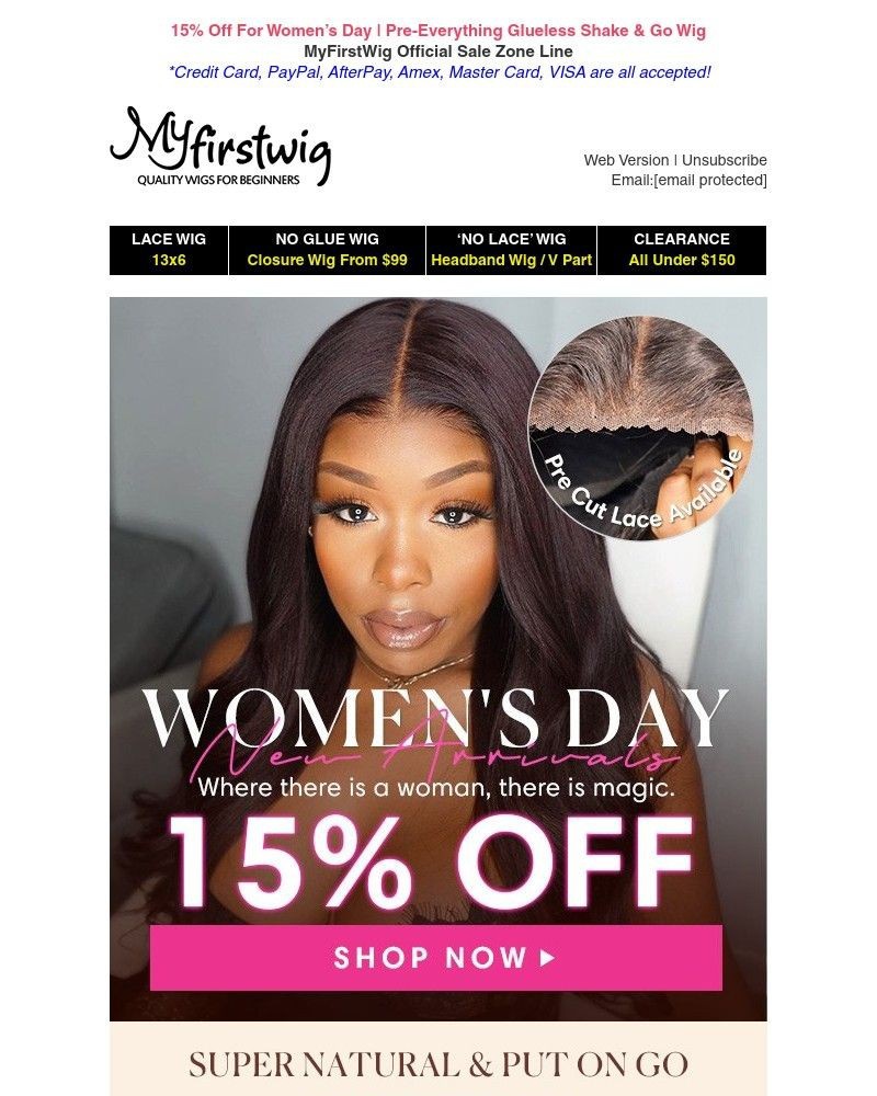 Screenshot of email with subject /media/emails/15-off-womens-day-sale-new-arrivalspre-max-no-glue-wig-from-99-ffb0e8-cropped-b664f0c9.jpg