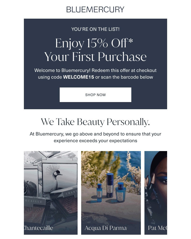Screenshot of email sent to a Bluemercury Newsletter subscriber