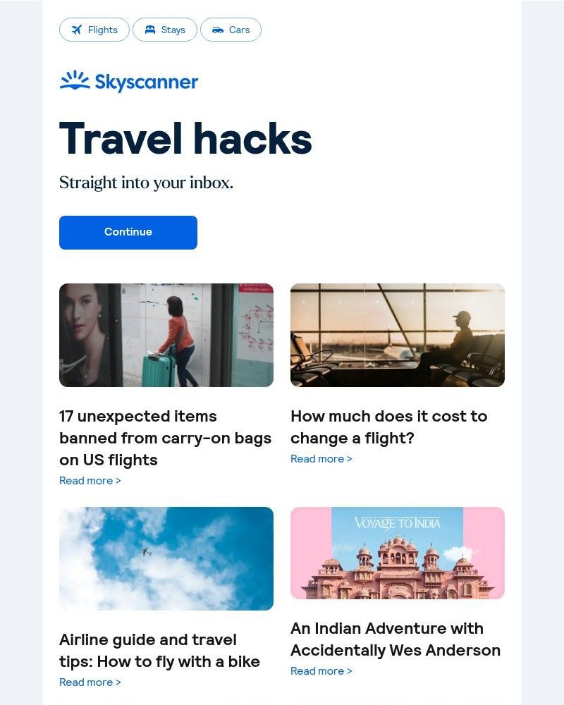 Screenshot of email sent to a Skyscanner Registered user
