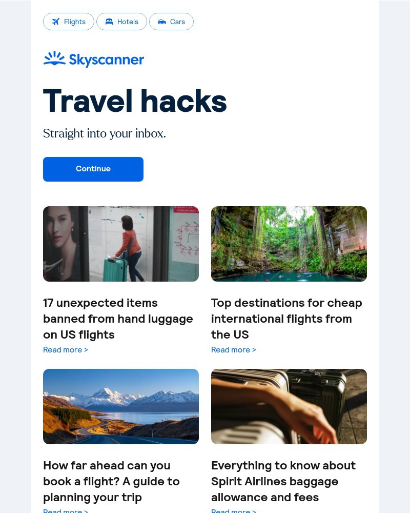 Screenshot of email sent to a Skyscanner Registered user