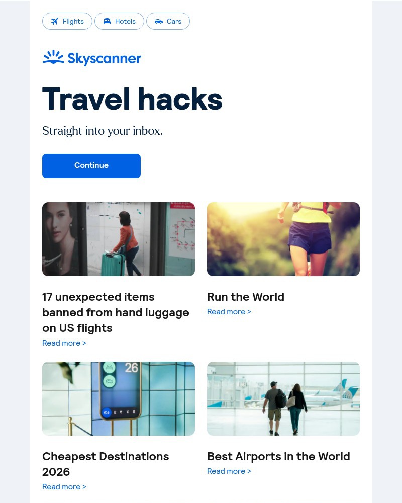 Screenshot of email sent to a Skyscanner Registered user