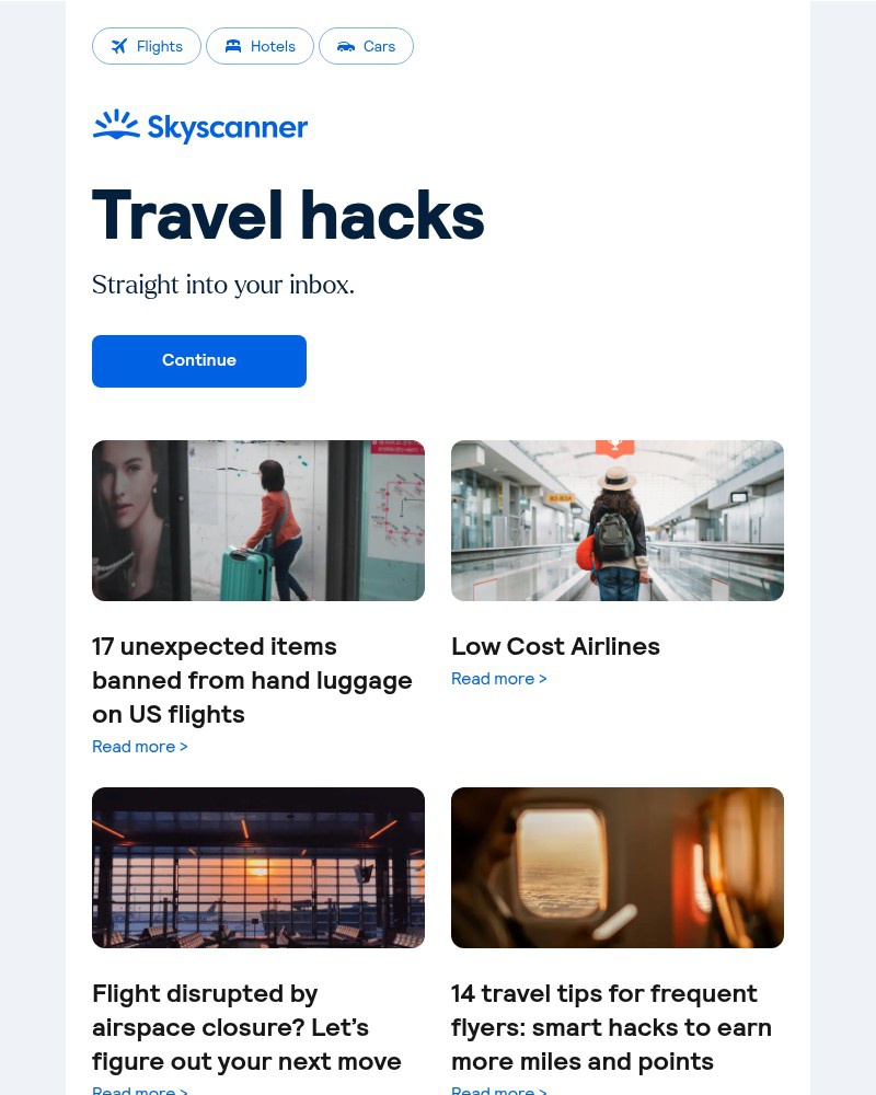 Screenshot of email sent to a Skyscanner Registered user