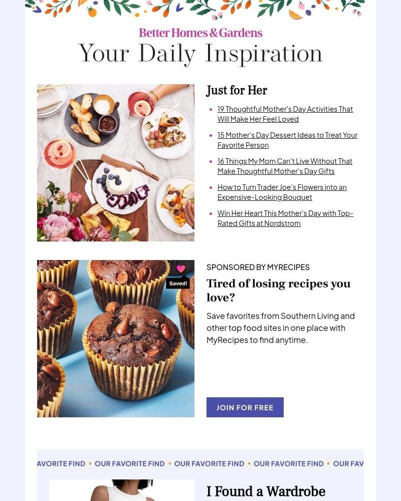 Screenshot of email sent to a Better Homes and Gardens Newsletter subscriber