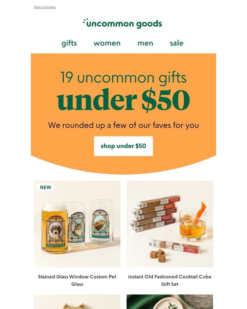 Screenshot of email sent to a UncommonGoods Newsletter subscriber