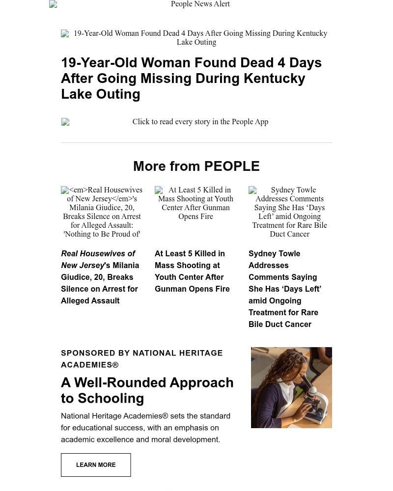 Screenshot of email sent to a People Newsletter subscriber