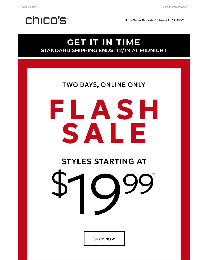 Screenshot of email sent to a Chico’s Newsletter subscriber