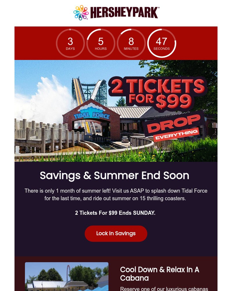 Screenshot of email sent to a Hershey Park Newsletter subscriber