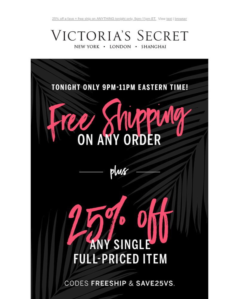 Screenshot of email sent to a Victoria's Secret Newsletter subscriber