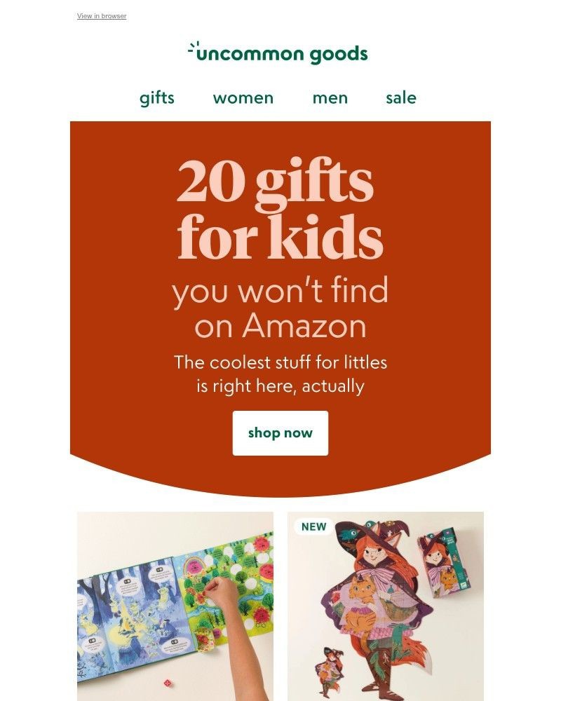 Screenshot of email sent to a UncommonGoods Newsletter subscriber