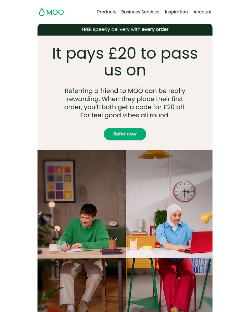 Screenshot of email sent to a Moo Newsletter subscriber