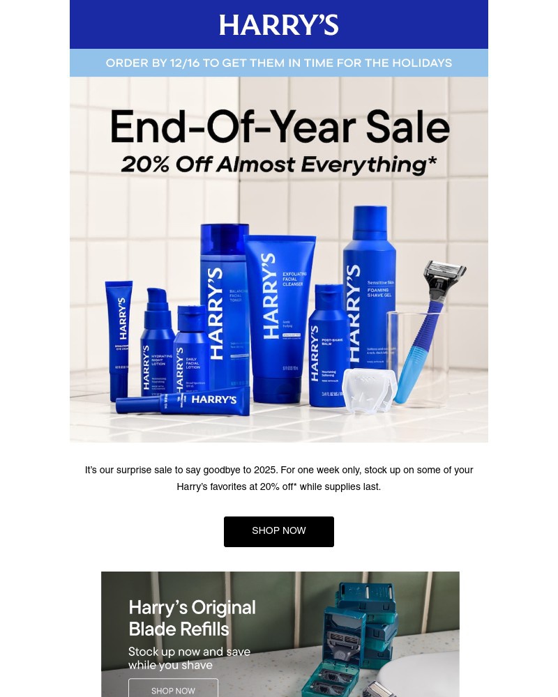 Screenshot of email sent to a Harry's Cart abandoner