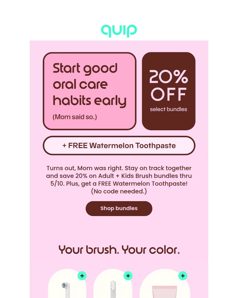 Screenshot of email sent to a Quip Newsletter subscriber