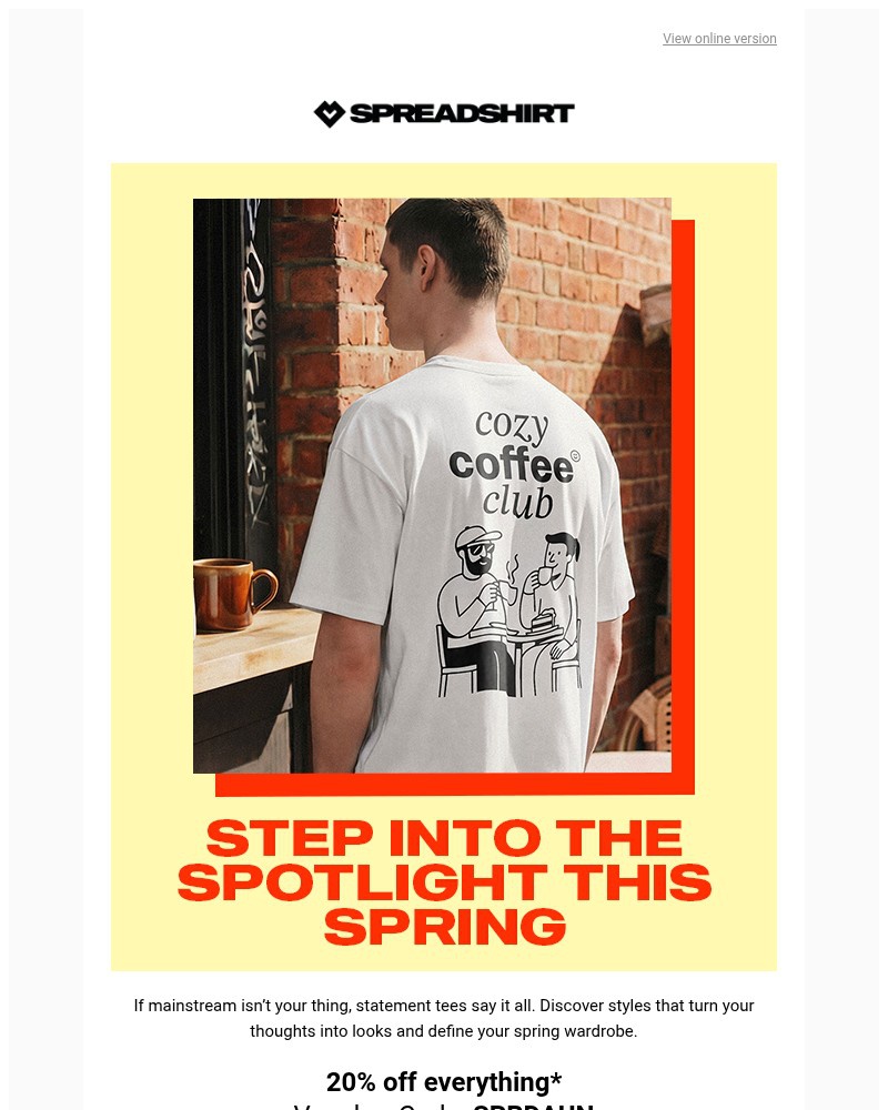 Screenshot of email sent to a Spreadshirt Newsletter subscriber