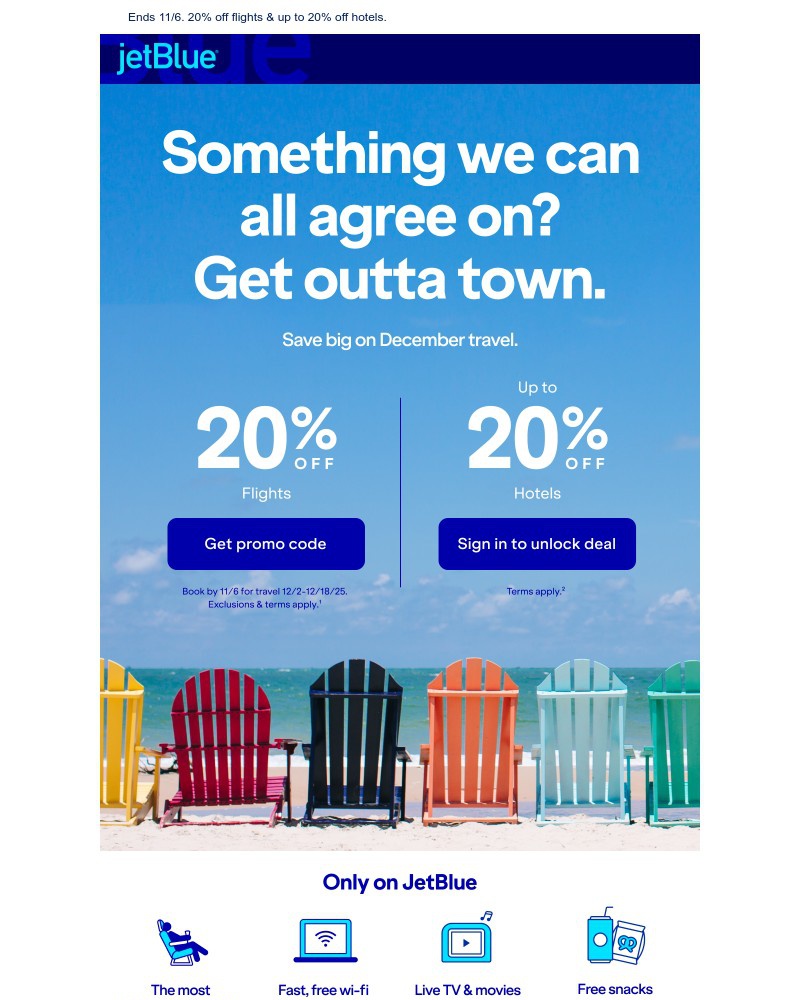 Screenshot of email sent to a JetBlue Registered user