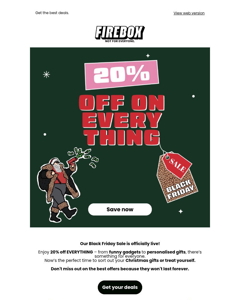 Screenshot of email sent to a Firebox Newsletter subscriber