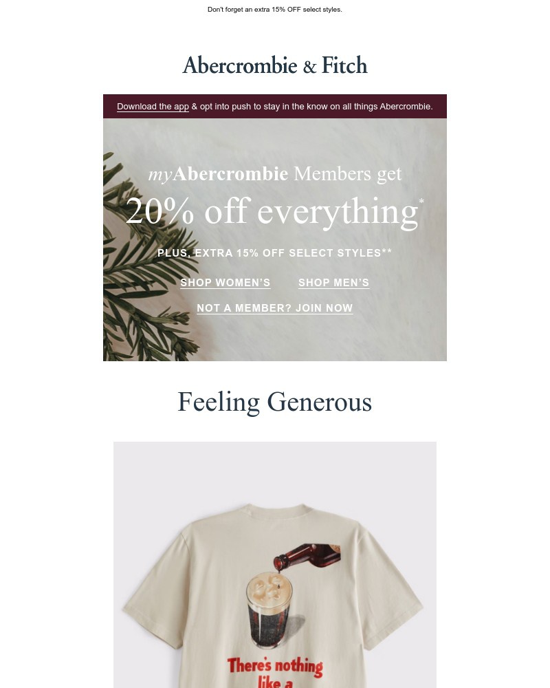 Screenshot of email sent to a Abercrombie Newsletter subscriber