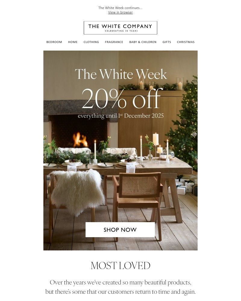 Screenshot of email sent to a The White Company Cart abandoner
