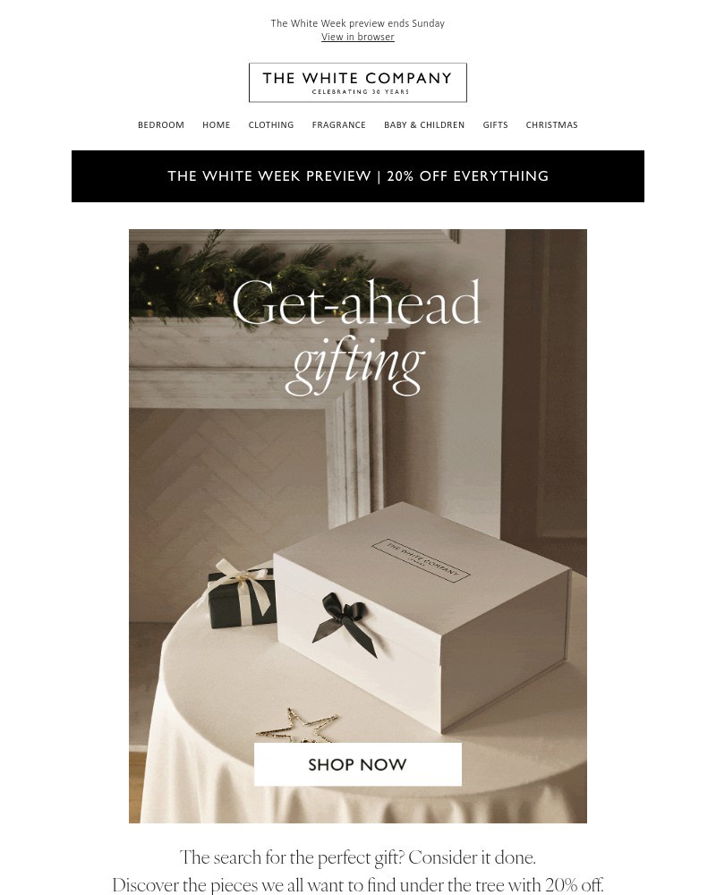 Screenshot of email sent to a The White Company Cart abandoner