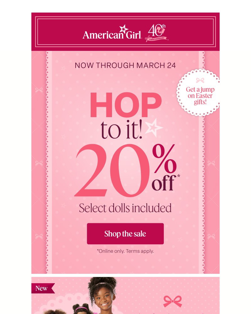 Screenshot of email sent to a American Girl Newsletter subscriber