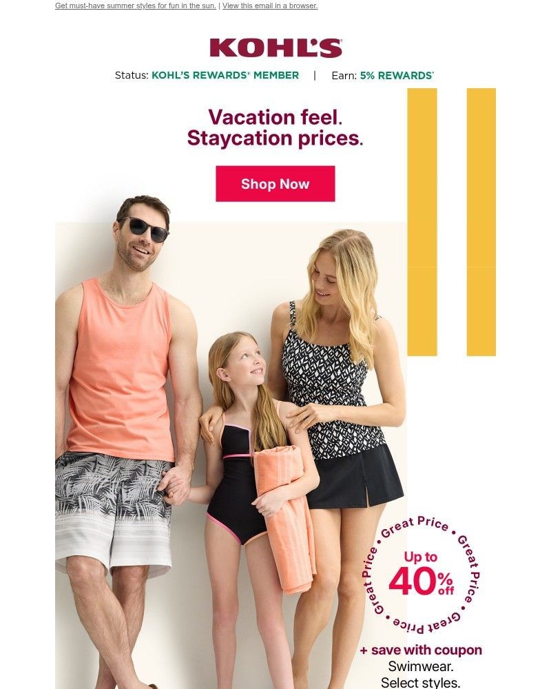 Screenshot of email sent to a Kohls Registered user