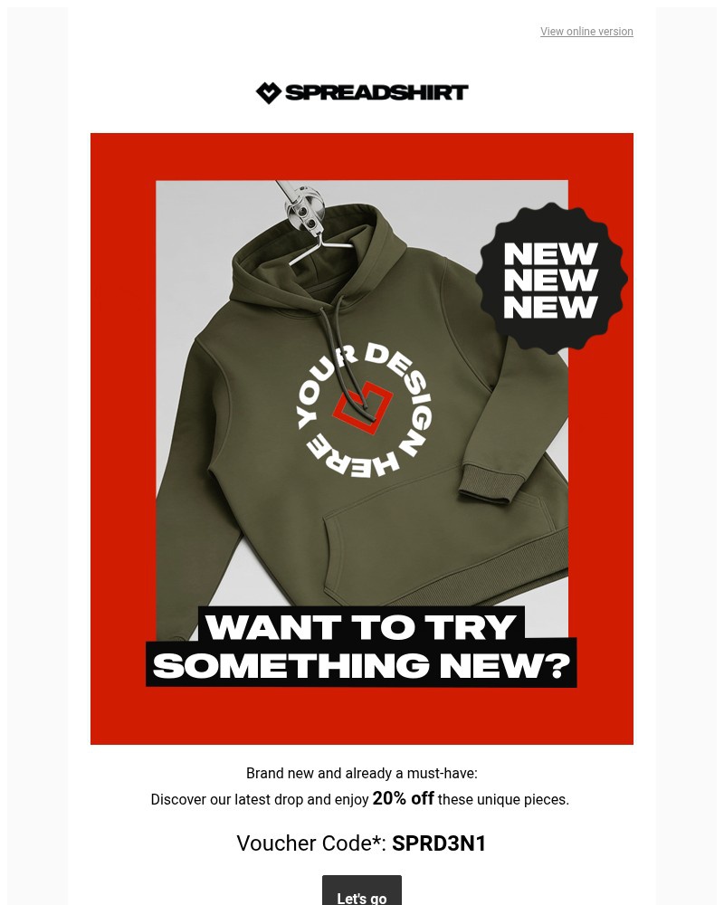 Screenshot of email sent to a Spreadshirt Newsletter subscriber