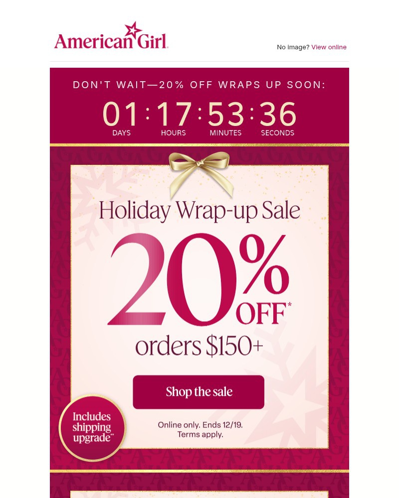 Screenshot of email sent to a American Girl Newsletter subscriber