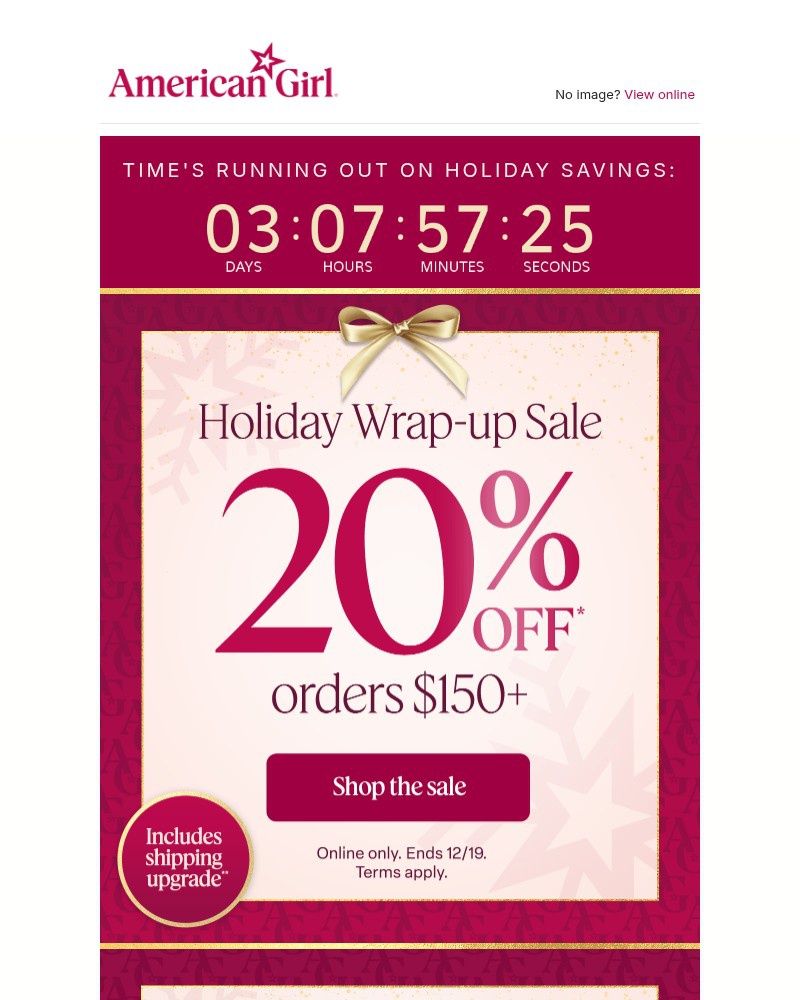 Screenshot of email sent to a American Girl Newsletter subscriber