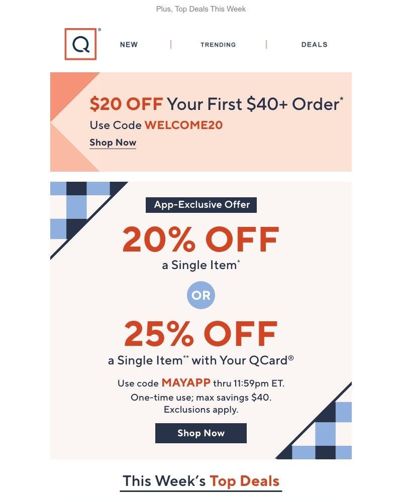 Screenshot of email sent to a QVC Newsletter subscriber