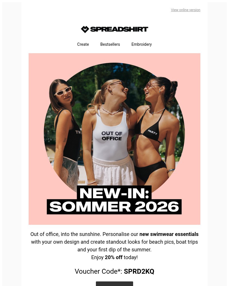 Screenshot of email sent to a Spreadshirt Newsletter subscriber